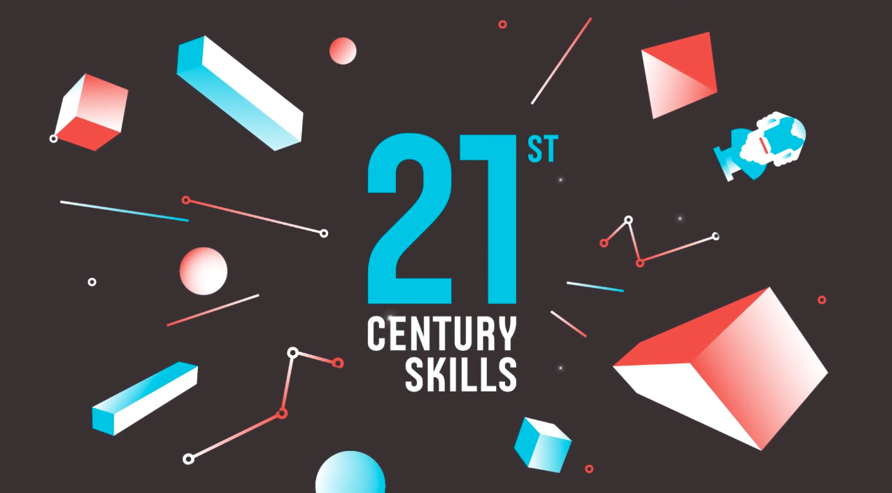 Beeld van 21st century skills in futuristische omgeving ter illustratie van animatie voor hogeschool over vaardigheden leerlingen door animatiebureau Creative Beards