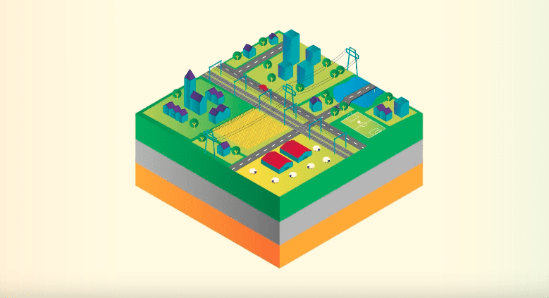 Isometrisch 3e beeld van bodem met lagen ter illustratie van animatie over bodem van Brabant door animatiestudio Creative Beards