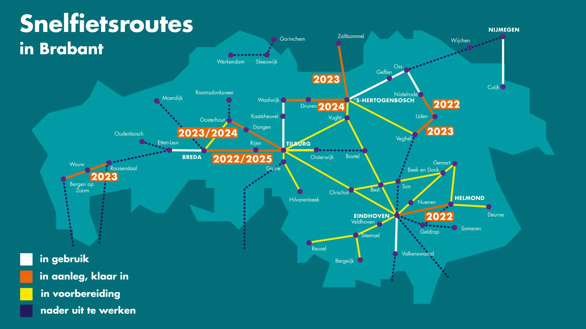 Voorbeeld van een geografische infographic waarbij deze vorm snelfietsroutes laat zien op een kaart