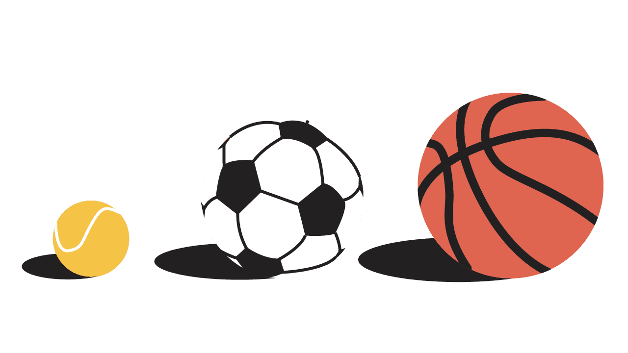 Beeld van drie sportballen voor tennis, voetbal en basketbal ter illustratie van kosten animatie laten maken door animatiestudio Creative Beards