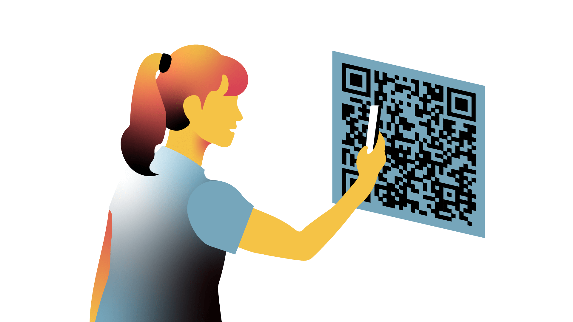 Beeld van een vrouw die met telefoon QR-code scant ter illustratie van qr-code campagne