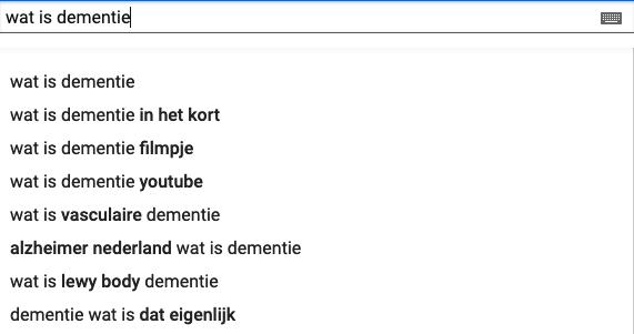 Zoekwoorden onderzoek naar wat is dementie op google