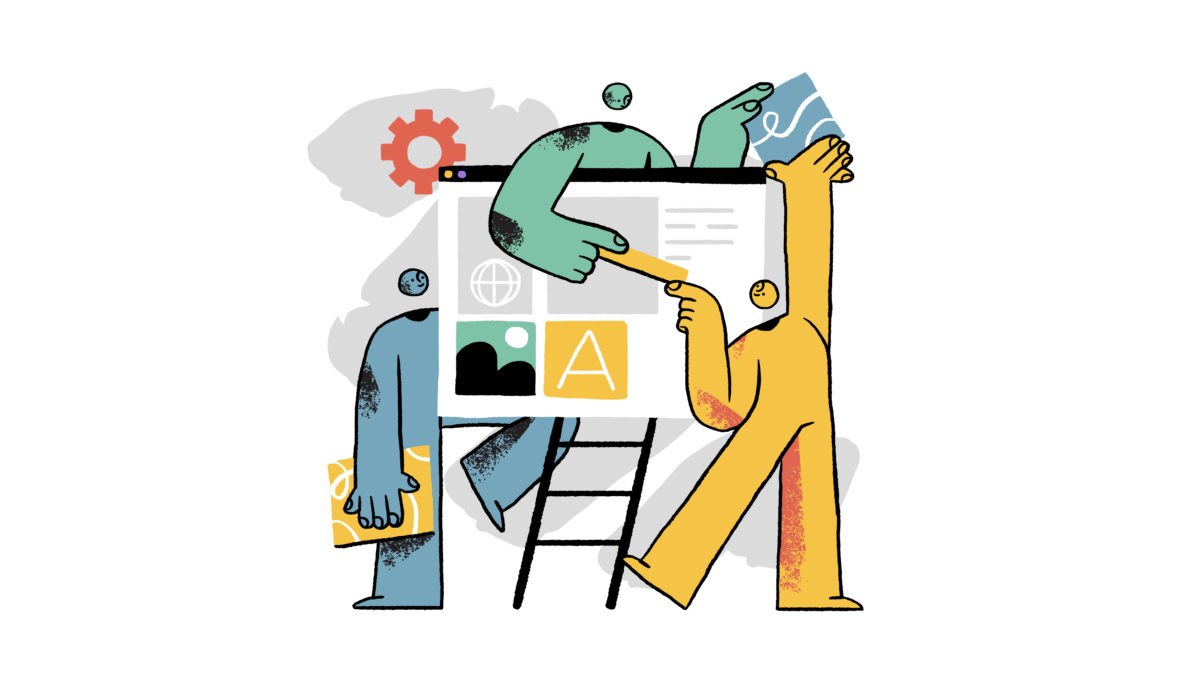Beeld van karakters die bezig zijn met werk in een groep ter illustratie van abstract karakter ontwerp door animatiestudio Creative Beards