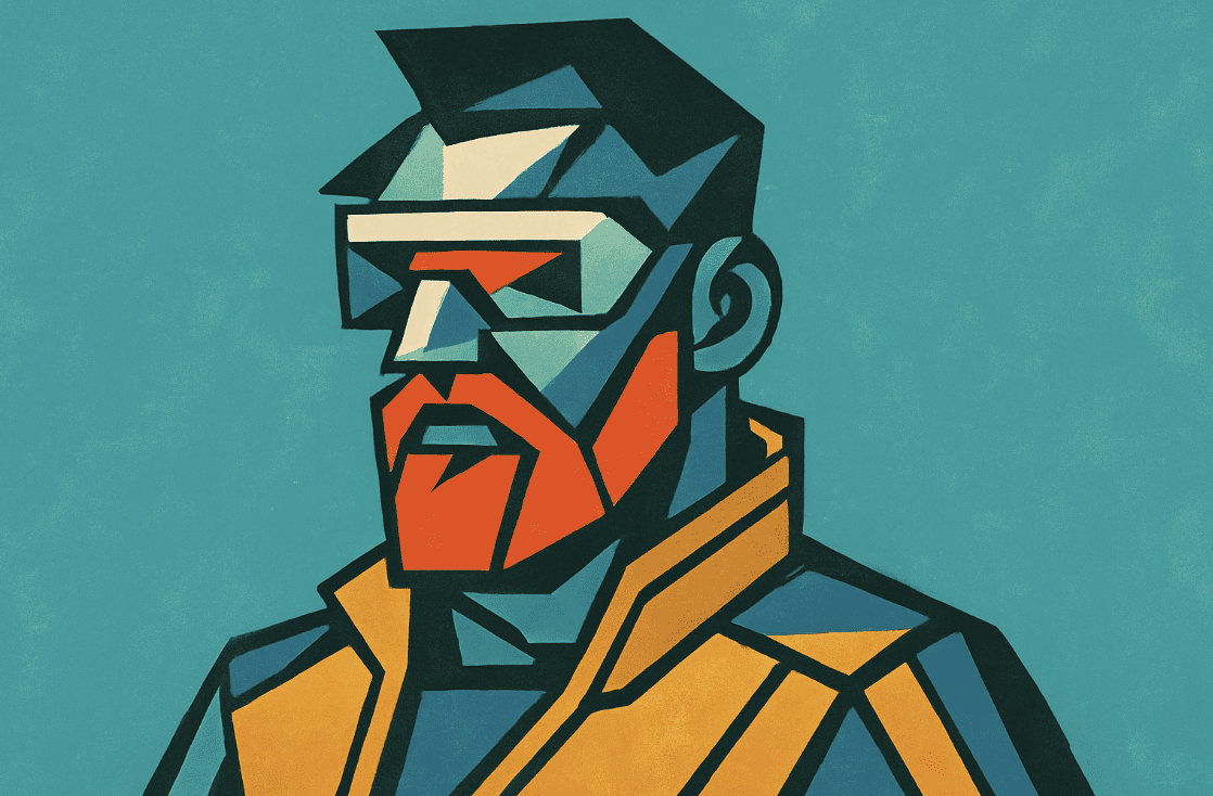 Beeld van man met baard ter illustratie van futurisme stijl
