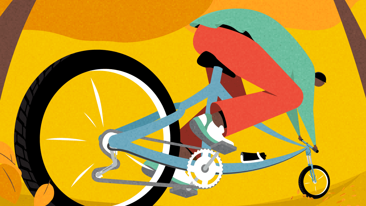 Beeld van man op de fiets vanuit low-angle perspectief ter illustratie van stijl door illustratie bedrijf Creative Beards
