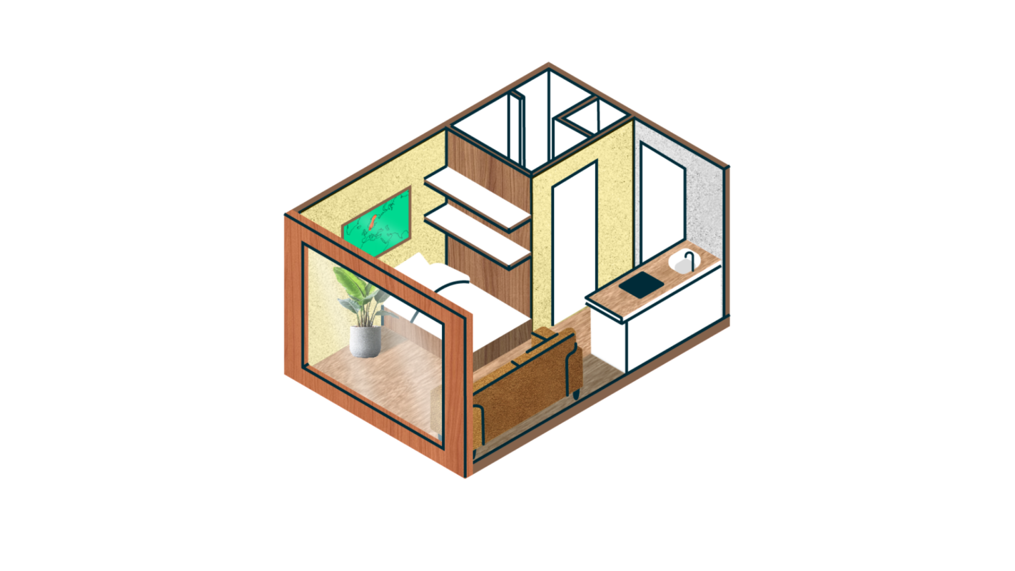 Beeld van 3D modulaire woning ter illustratie van mixed-media isometrische animatie door animatiebedrijf Creative Beards