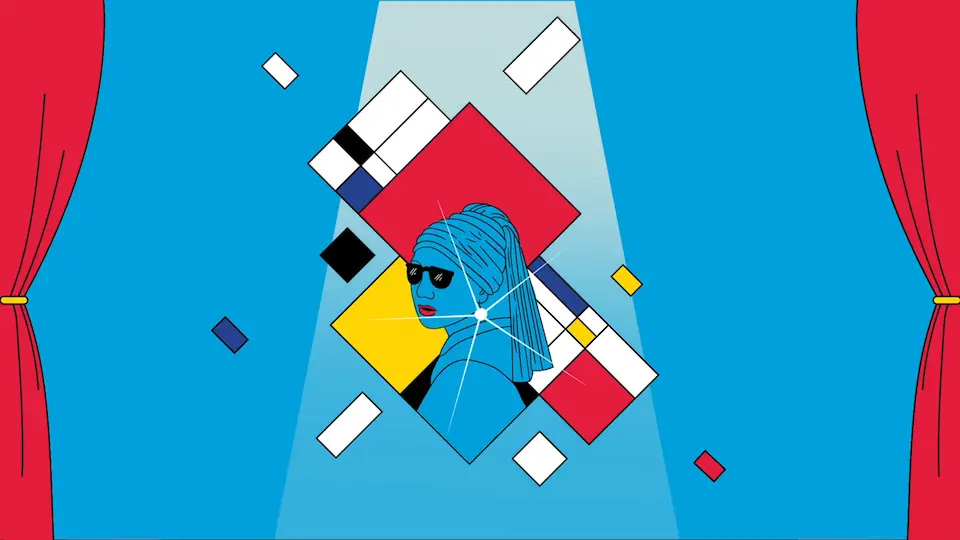 Beeld van meisje met de parel maar dan hip ter illustratie bij mixed-media explainer laten maken door animatiebureau Creative Beards