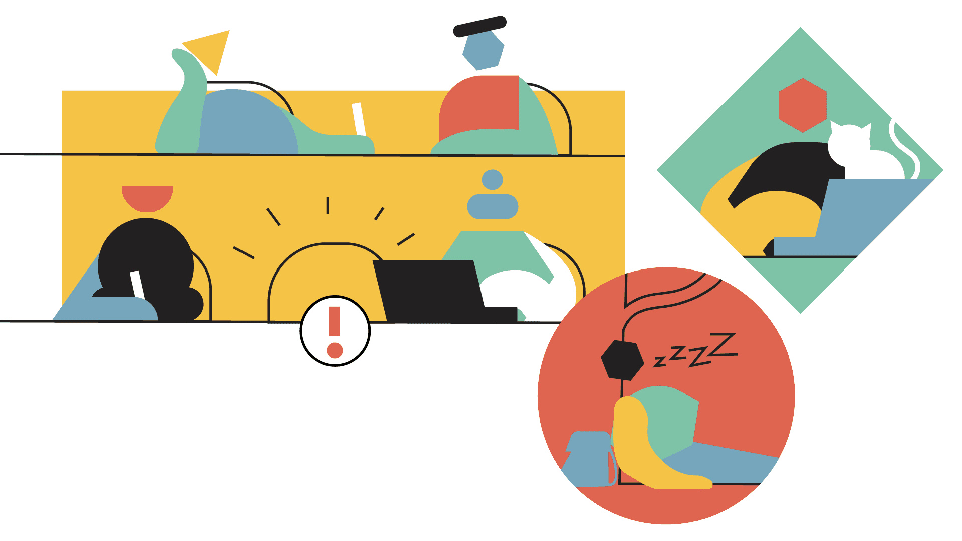 Beeld van allerlei abstracte karakters in verschillende omgeving ter illustratie van diversiteit en inclusie in animatie