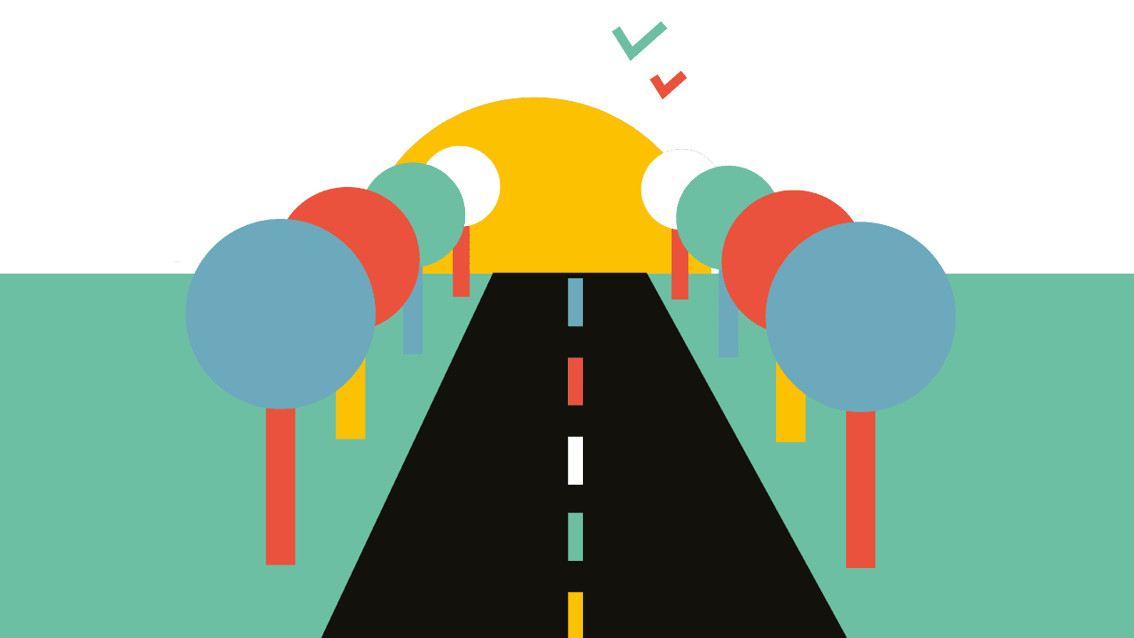 Beeld van een weg naar de horizon ter illustratie van visie op de toekomst explainer animatie