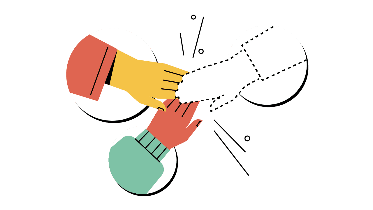 Beeld van verschillende handen die samen een team vormen ter illustratie van samenwerken met animatiebedrijf Creative Beards