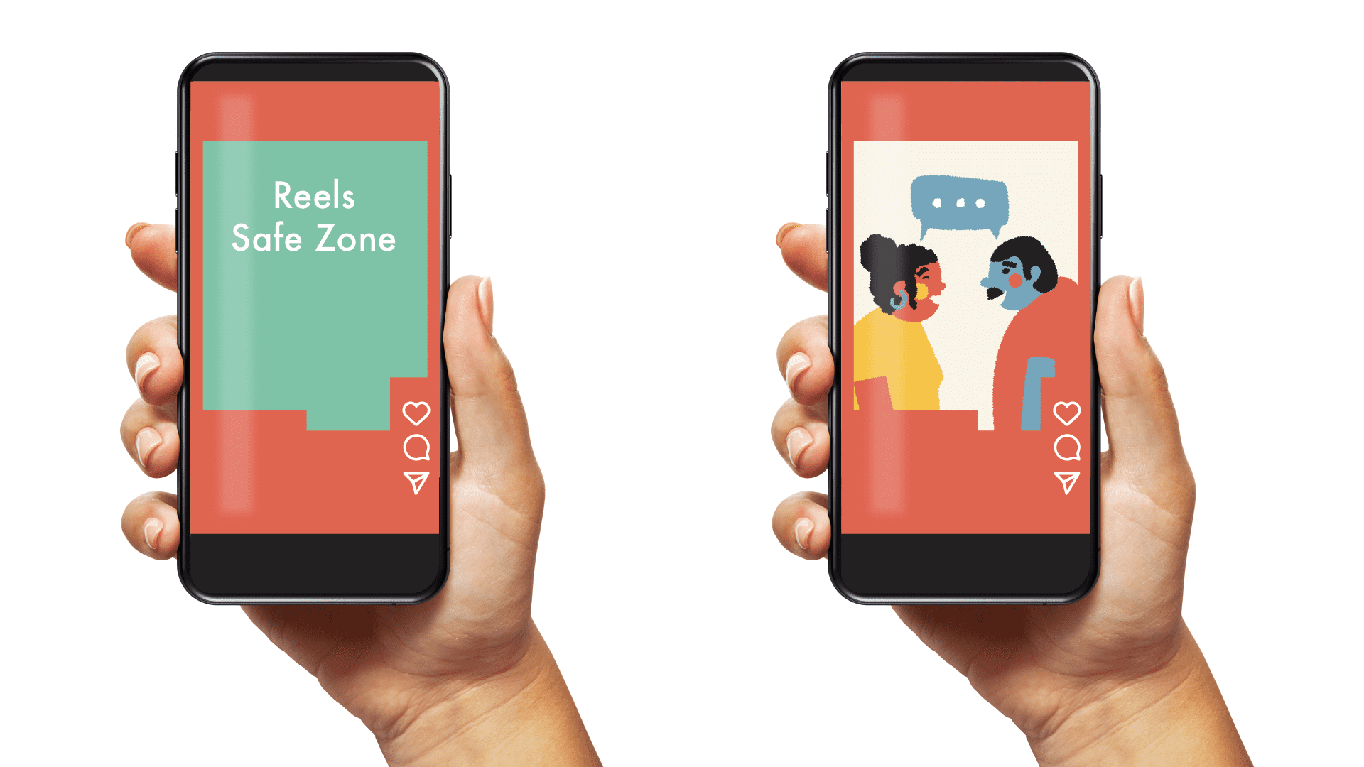 Beeld met twee handen met telefoon om te laten zien welke safe zones er bij reels op social media zijn zoals facebook en instagram