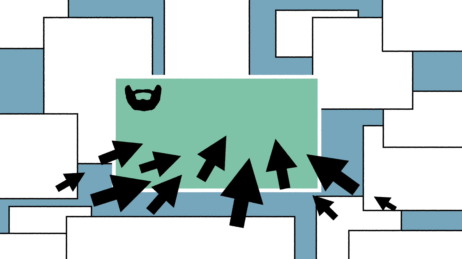 Beeld van verschillende cursoren die allemaal op een videoscherm klikken om te bekijken ter illustratie van video marketing strategie met animatiefilm door animatiestudio Creative Beards