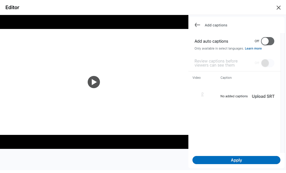 Screenshot van LinkedIn upload van video en uitzetten van ondertiteling
